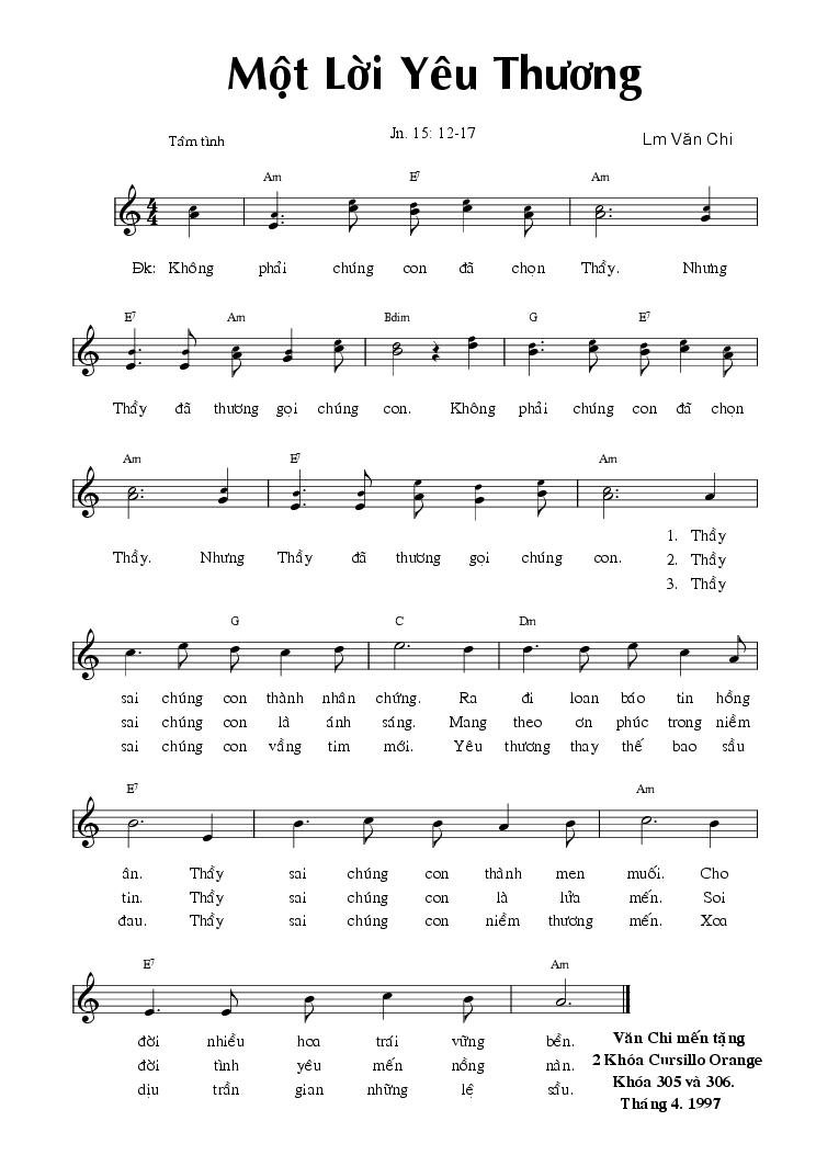 Sheet nhạc Một Lời Yêu Thương